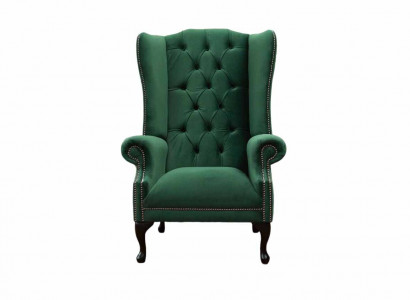 Grüner Ohrensessel Sessel Design Polster Sofa Chesterfield Textil Wohnzimmer